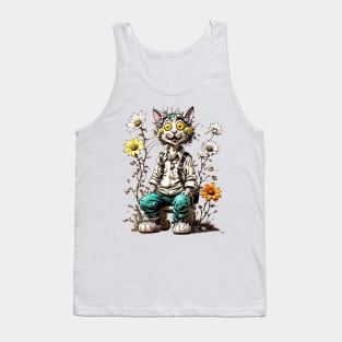 Mechanical Whiskers: Robotic Cat Flowers Tank Top